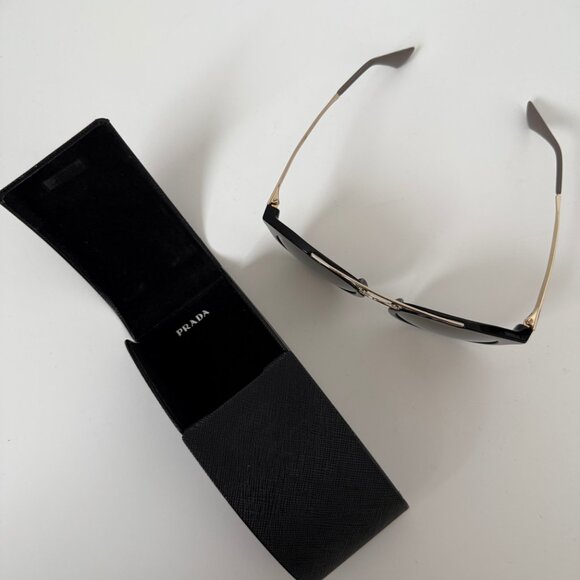 Prada Black & Gold Round Sunglasses with Brow Bar - Picture 4 of 6